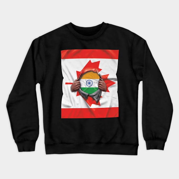 India Flag Canadian Flag Ripped - Gift for Indian From India Crewneck Sweatshirt by Country Flags